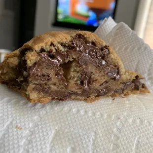 One of the cookies reheated at home, per the instructions on the bag. You can't even tell it's been reheated. Tastes so fresh and delicious!