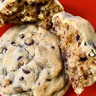 These chocolate chip cookies are pretty huge. $5 for one or $8 for two. With or without walnuts.