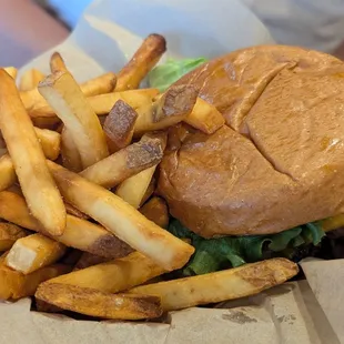 5oz burger combo with fries and drink $16