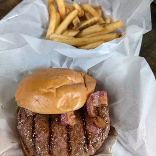 Double w/bacon, w/small fries