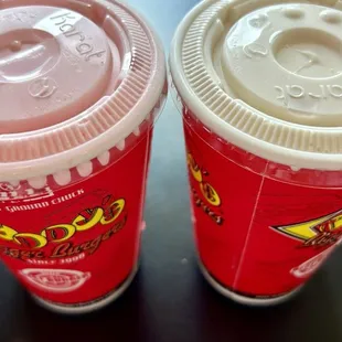 Strawberry and vanilla milkshakes