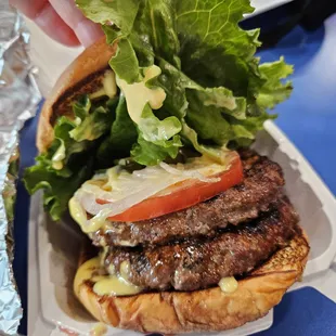 Original Burger, Double. Lifted to show the composition.