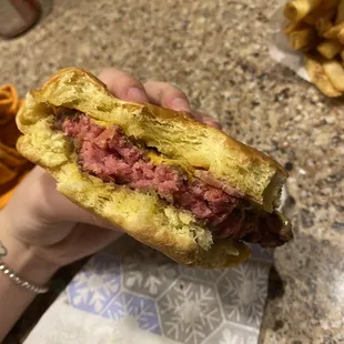 My VERY rare burger. I asked for medium rare.