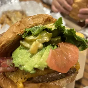 Avocado, bacon, cheddar