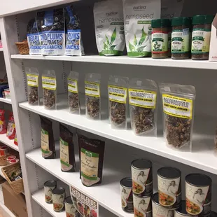 shelves of various products