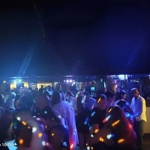 a crowd of people dancing at a party