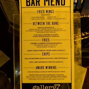 The bar menu