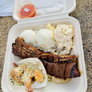 Garlic Shrimp and Hawaiian BBQ Short Ribs