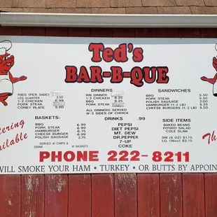 the menu for the restaurant