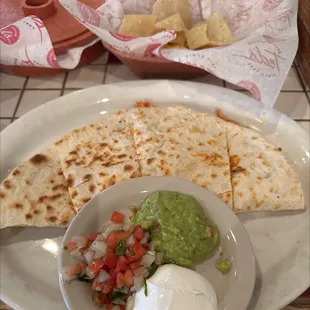 Shredded chicken quesadillas