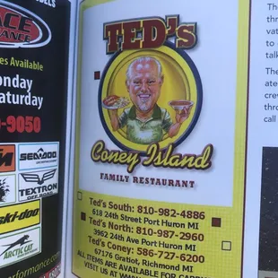 the menu for the restaurant