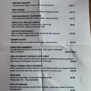 Food menu