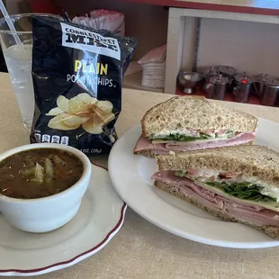 11/15/23 Ham and cheese sandwich, cup of Italian veggie beef soup.
