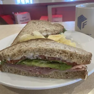 Ham and cheese on multi grain bread.