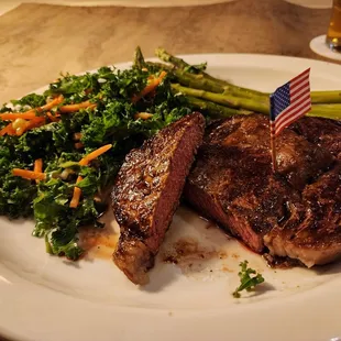 Bison Ribete Medium Rate with Kale salad and roasted asparagus
