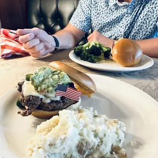 Burger and mashed potatoes