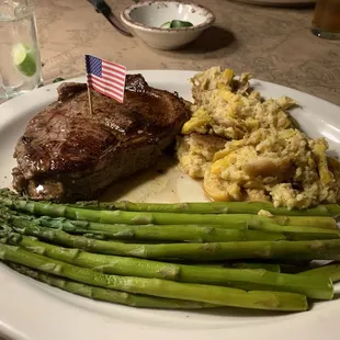 Bison Delmonico Ribeye w/ Roasted Asparagus and Chef&apos;s Feature squash side
