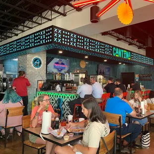 people eating at tables