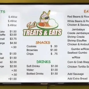 prices for treats and eats