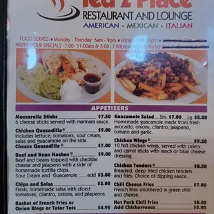 Menu; page 1