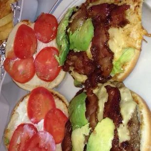 Bacon cheeseburger &amp; grilled chicken burger w/ bacon! THE best