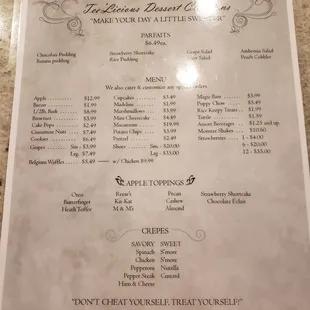 Menu for lunch or dinner.