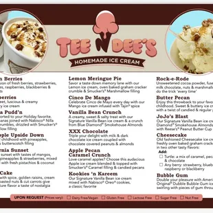 Let us elevate your occasion with our unique recipes and stellar service. 
Tee N Dee&apos;s Premium flavored ice cream will surely HIT THE SPOT!
