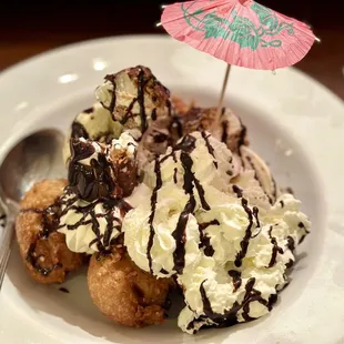 a dessert with ice cream and chocolate