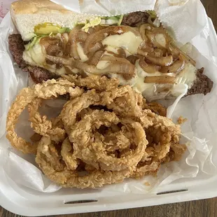 Ribeye po boy and onion rings