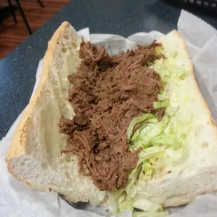 HRB poboy... bad angle pic cause it really is piled... check the  in the upper corner and you can tell