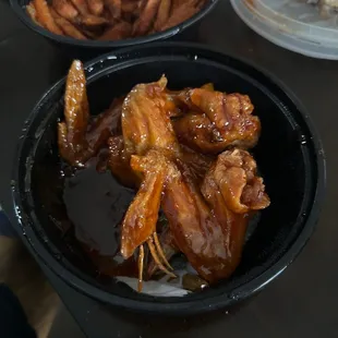 Bourbon Glazed Wings and Sweat Potato fries