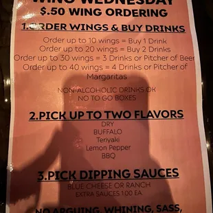 Wings Wednesday menu