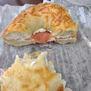 Mostly cream cheese salmon lox bagel ($11)