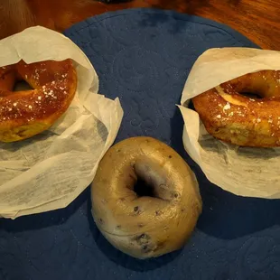 French toast, blueberry and cinnamon sugar bagel ($1.50 ea or 6 for $8)