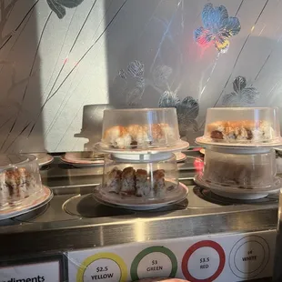 a variety of sushi dishes