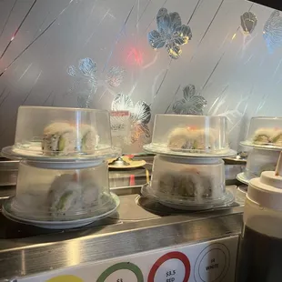 a variety of sushi dishes