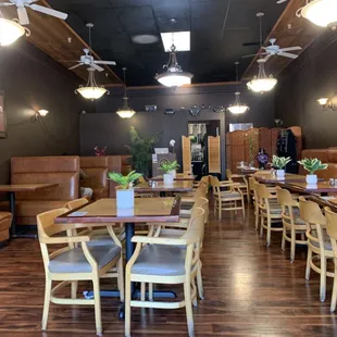tables and chairs in a restaurant