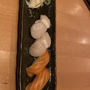 Scallop and salmon sashimi