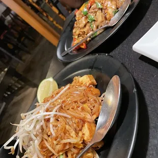 two plates of food on a table
