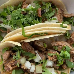 Fajita Steak tacos on corn tortilla