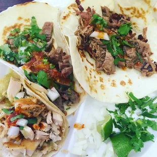 Brisket carnitas chicken tacos