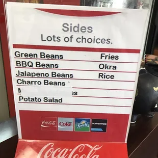 The sides listed in the other menu pictures aren't accurate. Which makes ordering fun lol