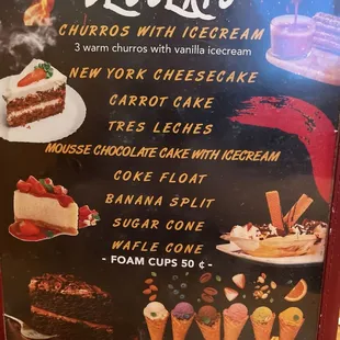 menu, dessert