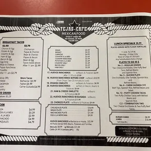 the menu of the restaurant