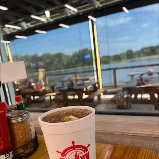 Sipping iced tea while waiting for food and overlooking the water! Relaxing...