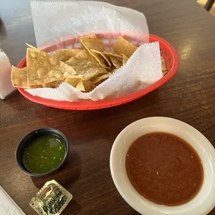 Butter, homemade chips and yummy salsa