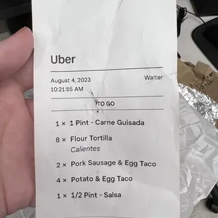 Order that was placed  followed by the order that was received.