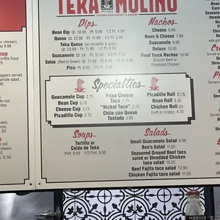 Small section of menu