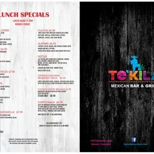 Te'kila lunch menu