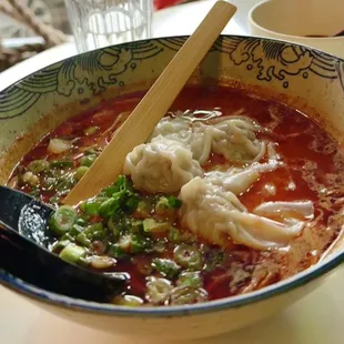Spicy Miso Wonton Ramen. All house made including Miso paste, Chili oils &amp; Wonton all make by scratch by Chef.